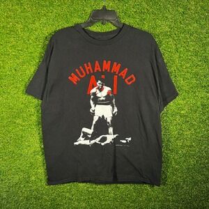 Muhammad Ali Sonny Liston Knockout Graphic T-Shirt Mens XL Black Cotton Tee